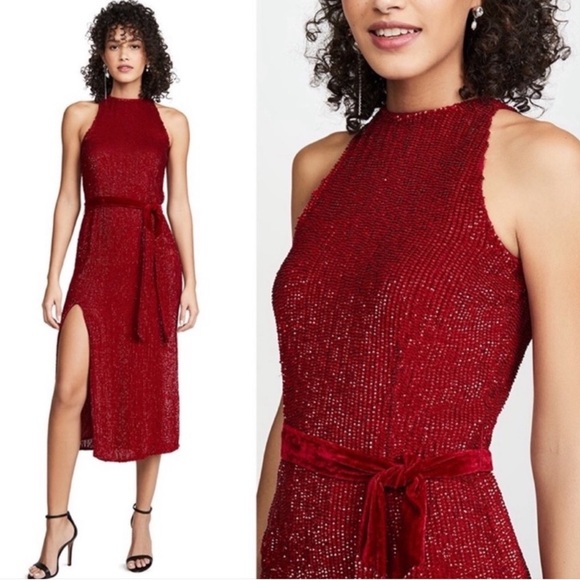 Retrofete Tilly Sequined High Neck Cocktail Red Sleeveless Midi Dress size Small - Picture 1 of 12